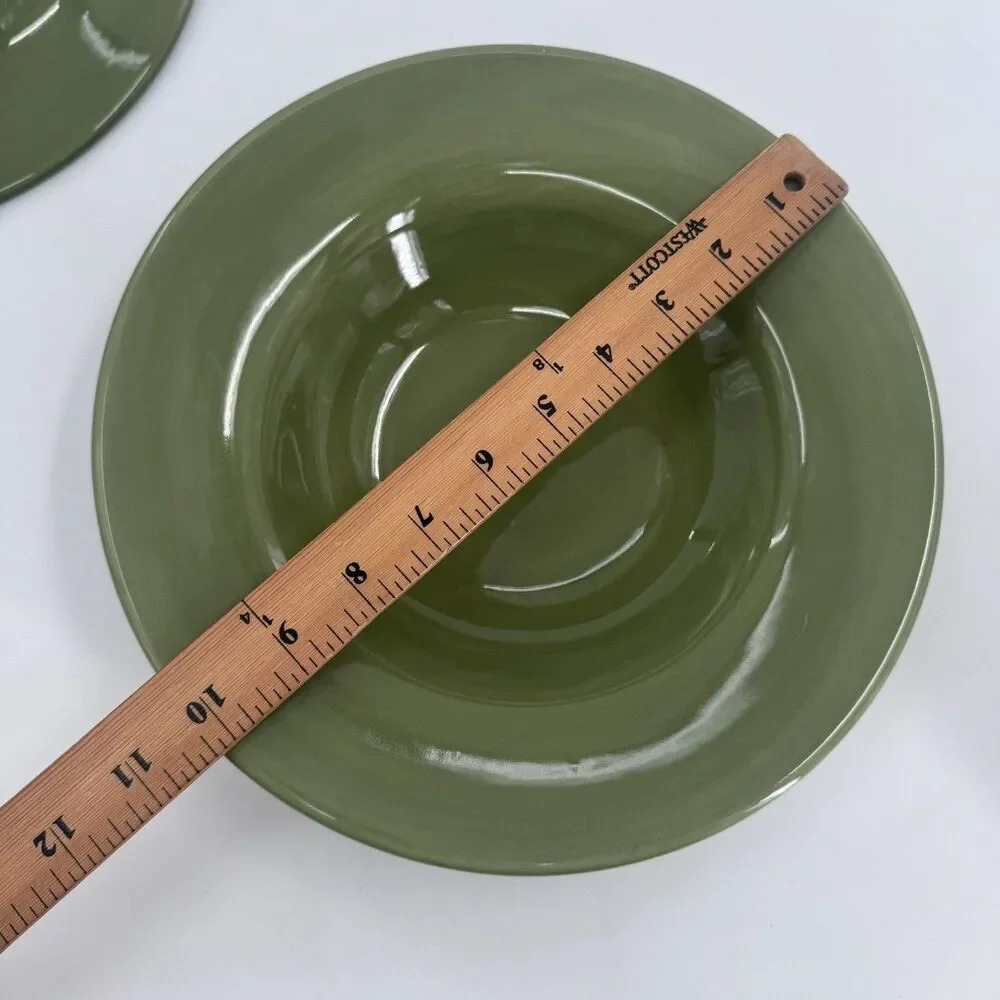 2 Pottery Barn SAUSALITO Green Wide Rimmed Bowl 10 Inch Soup Pasta Fast Shipping